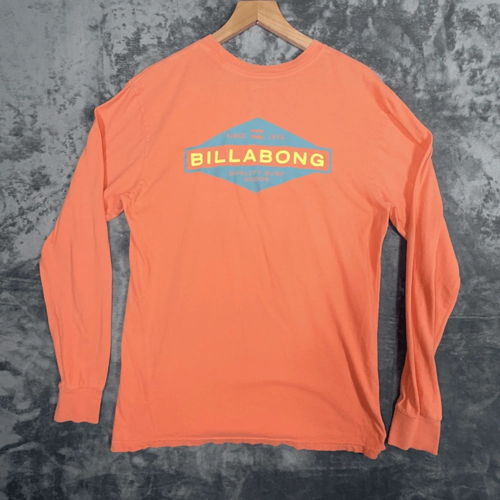Billabong Mens Wave Washed Long Sleeve T-Shirt Size M Coral Graphic‎
